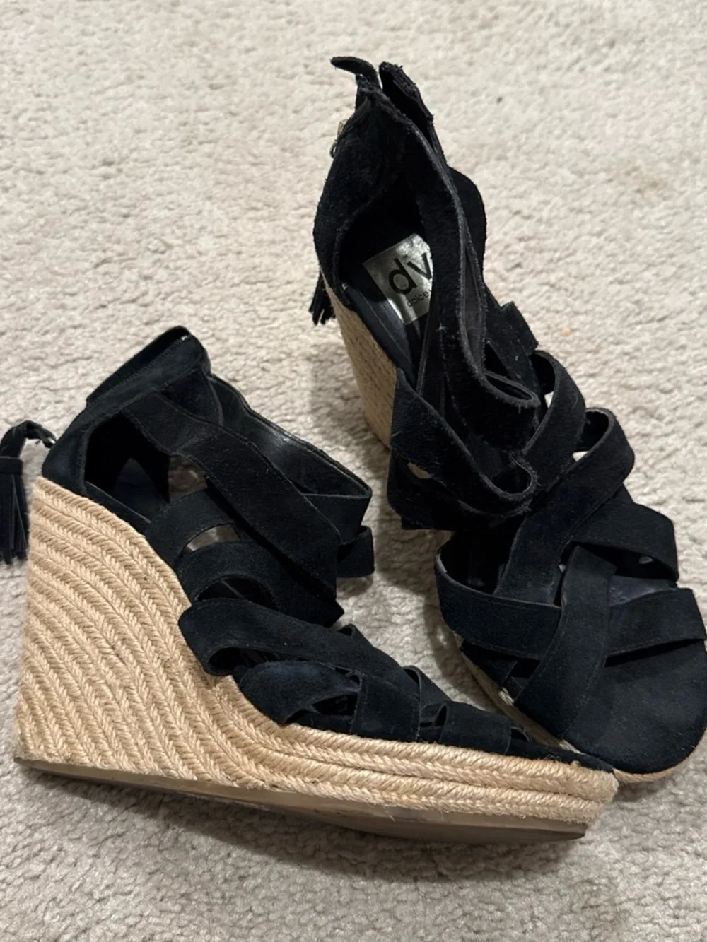 DV by Dolce Vita Black Suede Espadrille Lace-Up Wedge Sandals